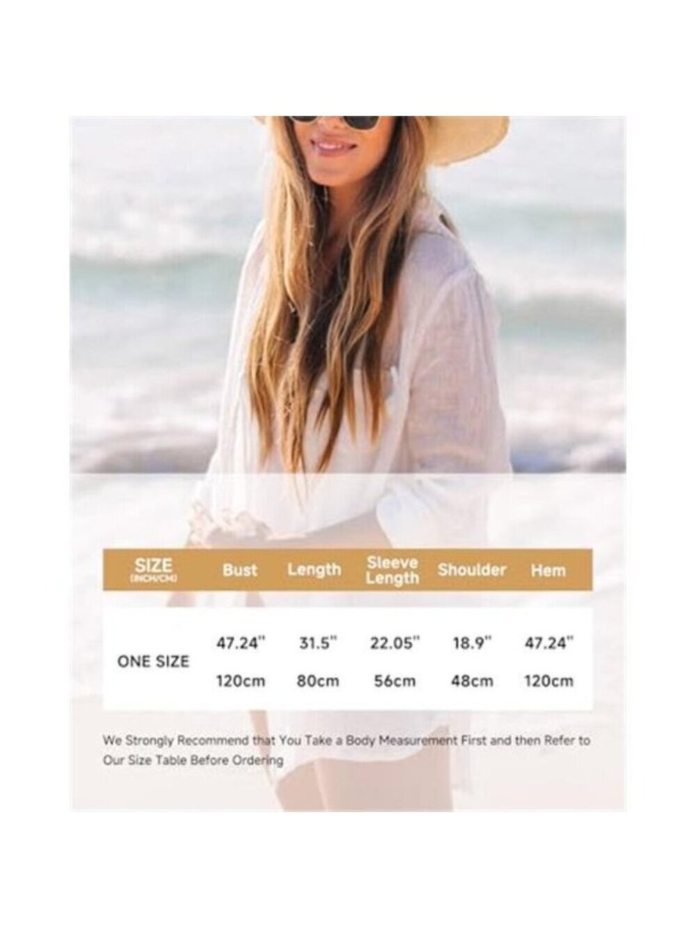 Women's Long Sleeve Beach Shirt Blouses Bathing Suit Cover Up - Picture 2 of 5